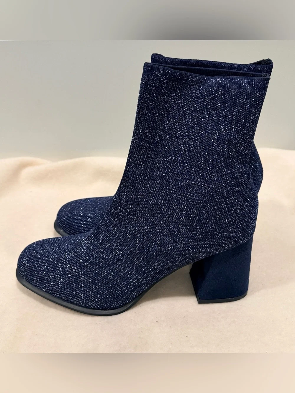 MIA Piana Navy/Silver Glitter Knit Sock Ankle Boots Size 9